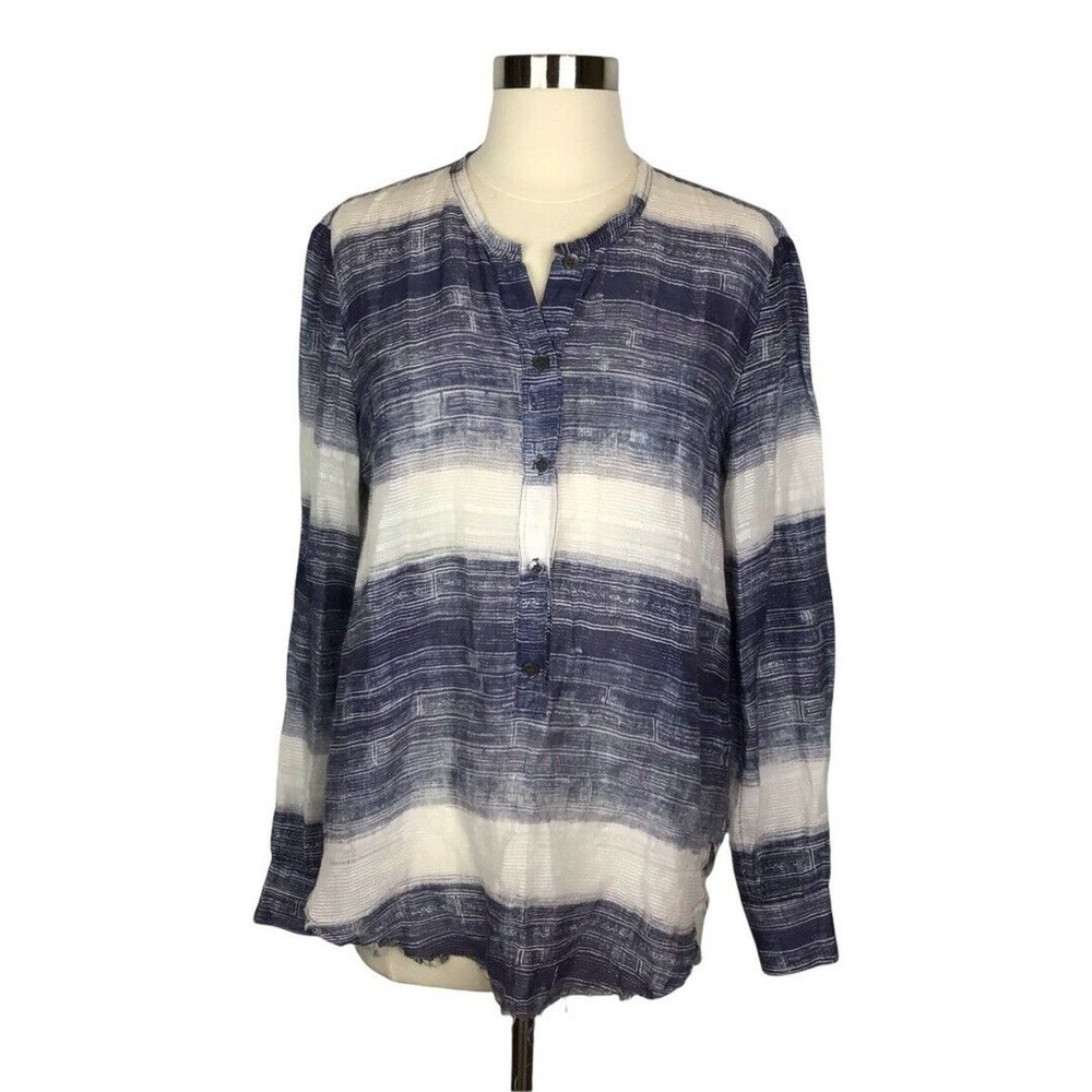 RAQUEL ALLEGRA Striped Hemp Silk Popover Blouse - Picture 2 of 8